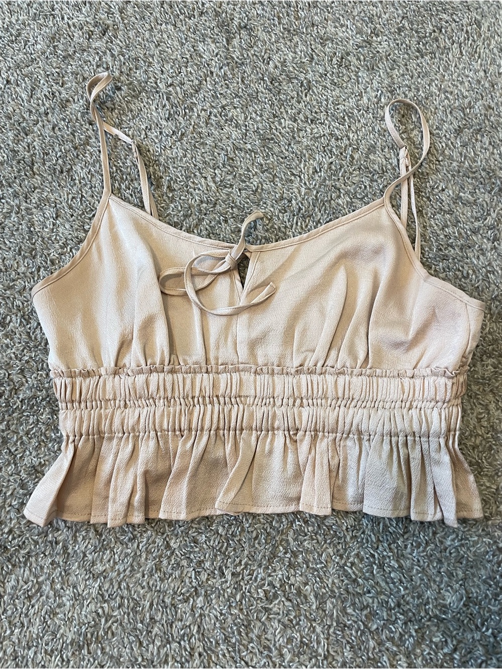 Cotton Candy Neutral Beige Smocked Ruffle Cami